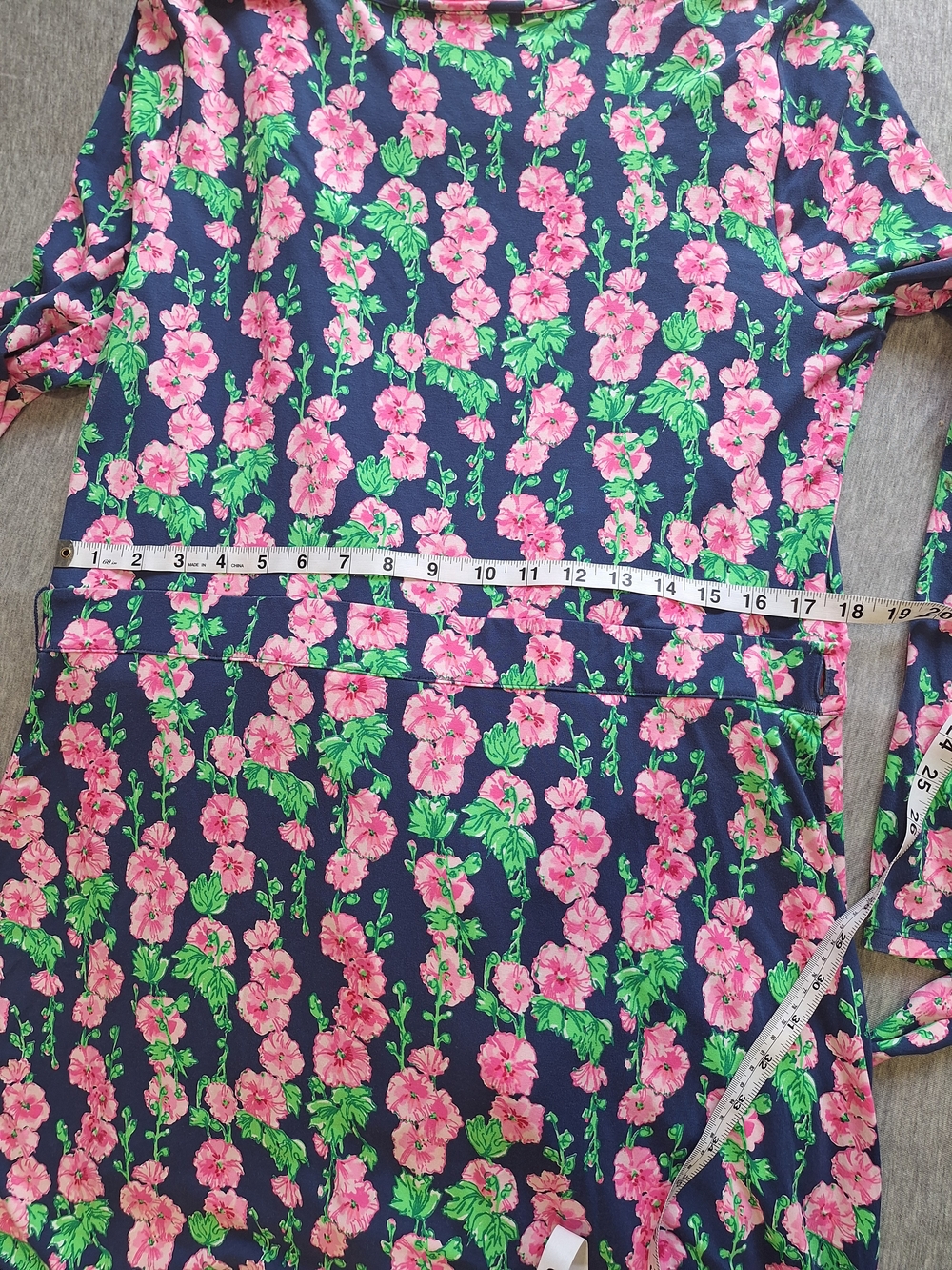 Lilly Pulitzer Navy Floral Wrap Dress Build In Shorts with Pink & Green Accents - Picture 12 of 15